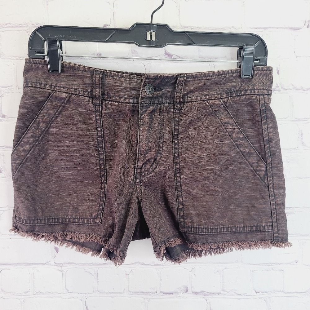 Brown Frayed Hem Women's Denim Shorts